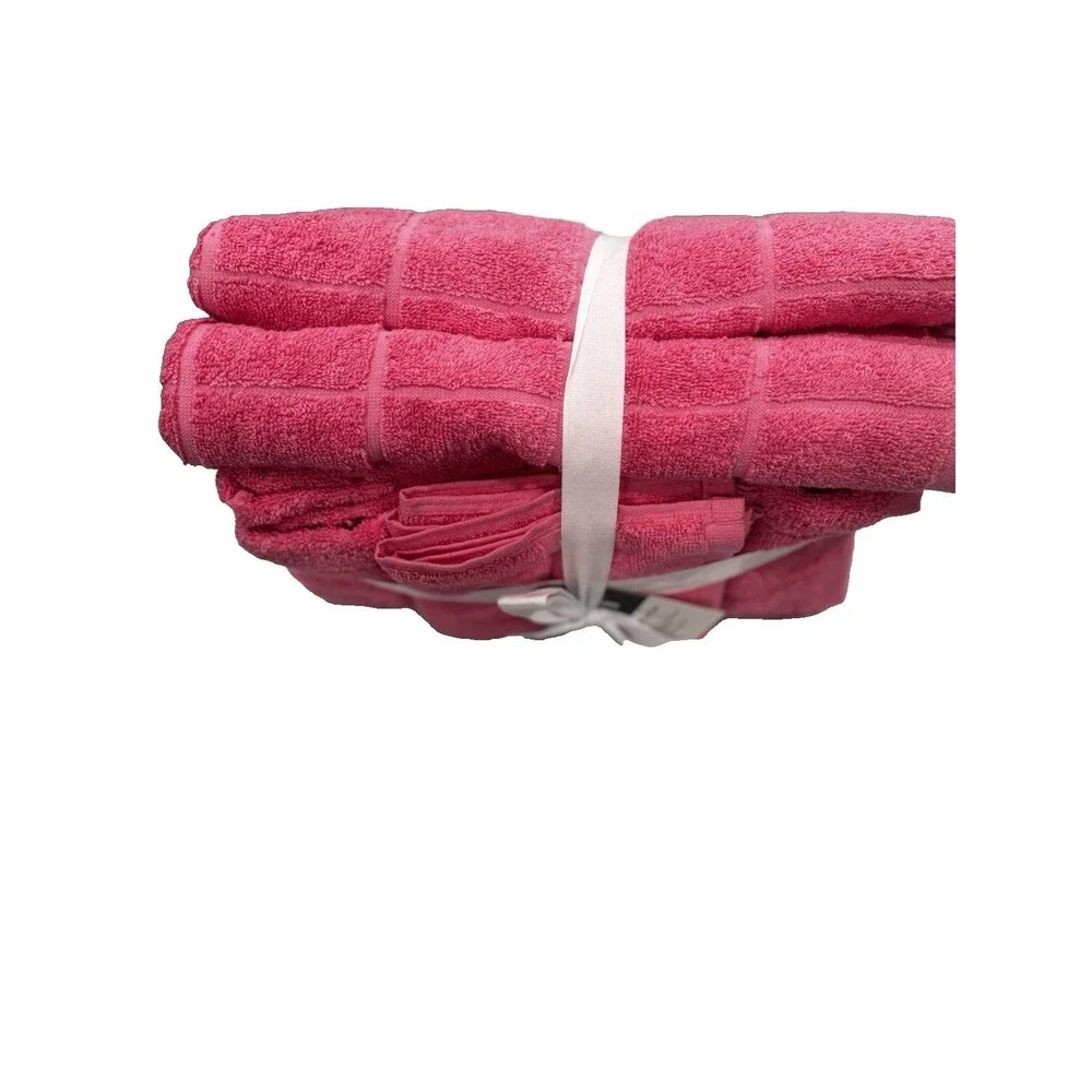 Home Expressions 6 Piece Bath Towel Set 100% Cotton Pink Lemonade NEW